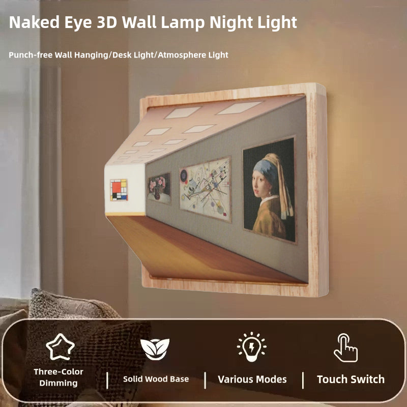 3D Illusion Wall Lamp & Night Light, Punch-Free, USB Charging