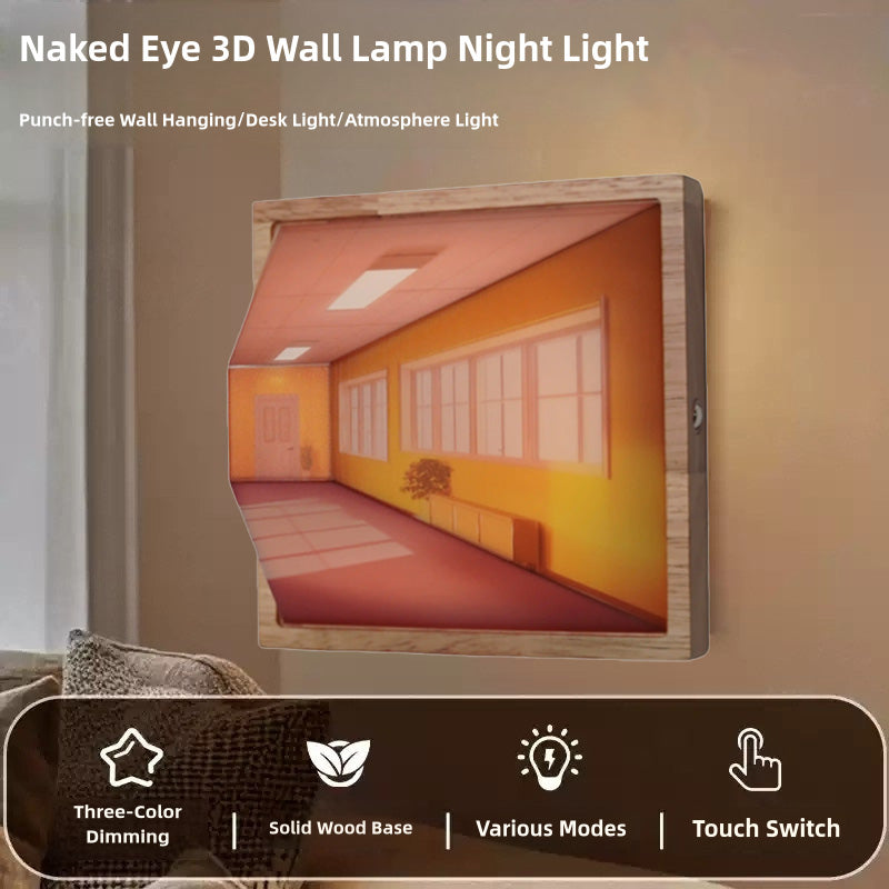 3D Illusion Wall Lamp & Night Light, Punch-Free, USB Charging