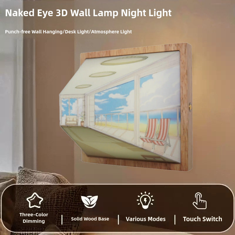 3D Illusion Wall Lamp & Night Light, Punch-Free, USB Charging